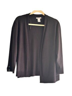 Isela Size XL Open-Front Cardigan 3/4 Sleeves Grommet Cuff Detail Black